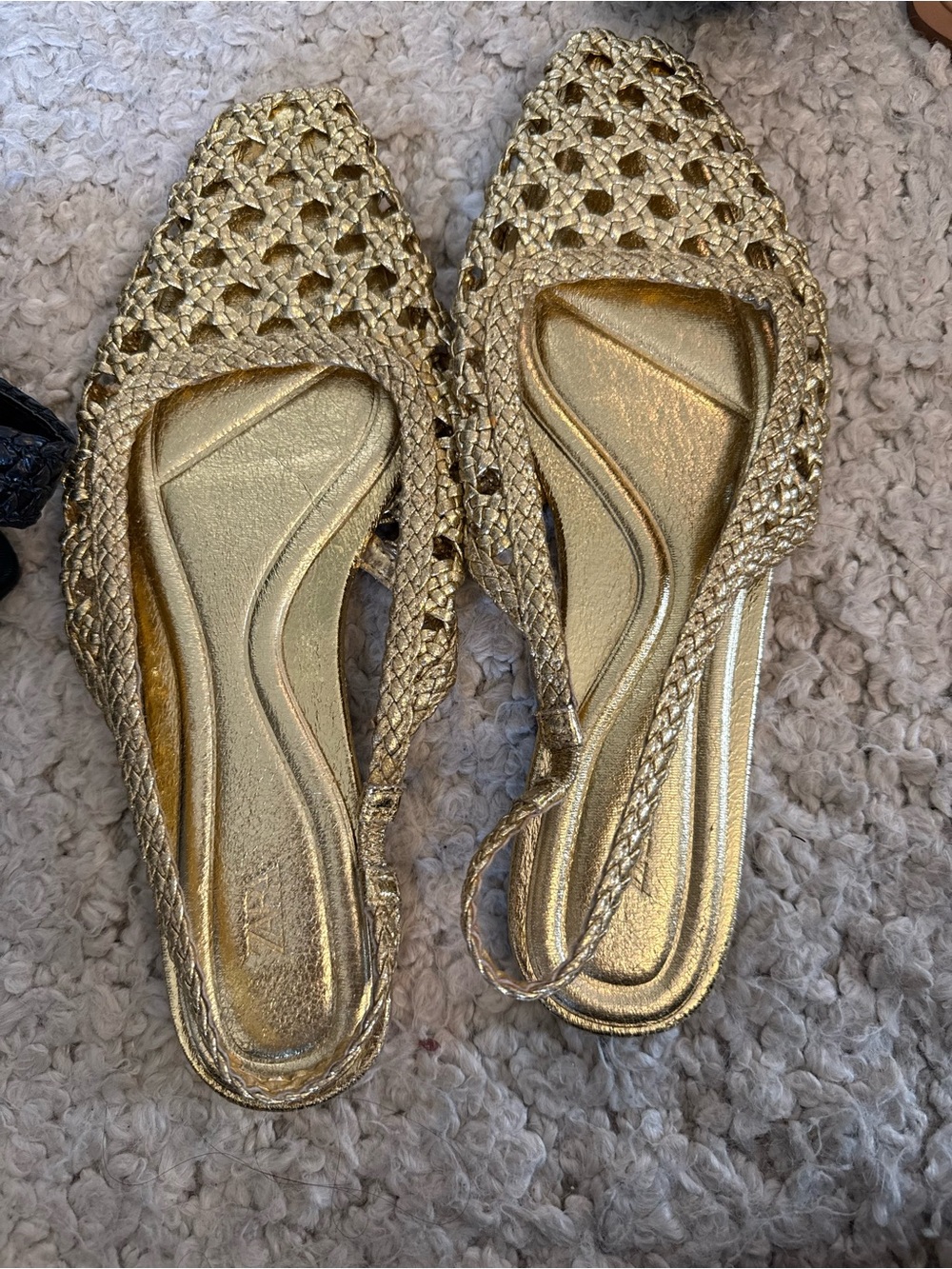 Zara size 39 Gold Braided Slingback Flats - Women's Metallic Slip-On Shoes